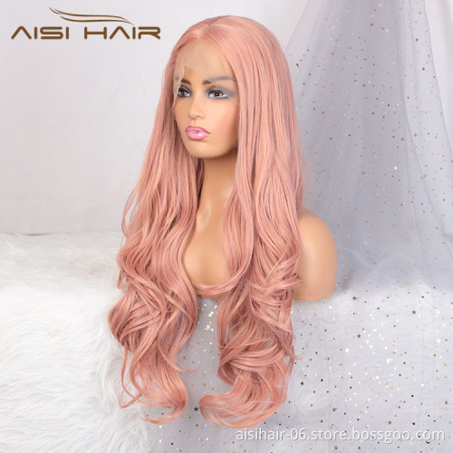 Aisi Hair Popular 26 Inch Long Wavy Pink Wig Swiss Lace Front Wig Cosplay Body Wave Lace Frontal Hair Wigs For White Black Women